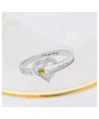 Personalized Heart Birthstone Ring Custom Family Birthstone Ring with 1-8 Names Mother Daughter Ring for Mom, Grandma, Nana 2...