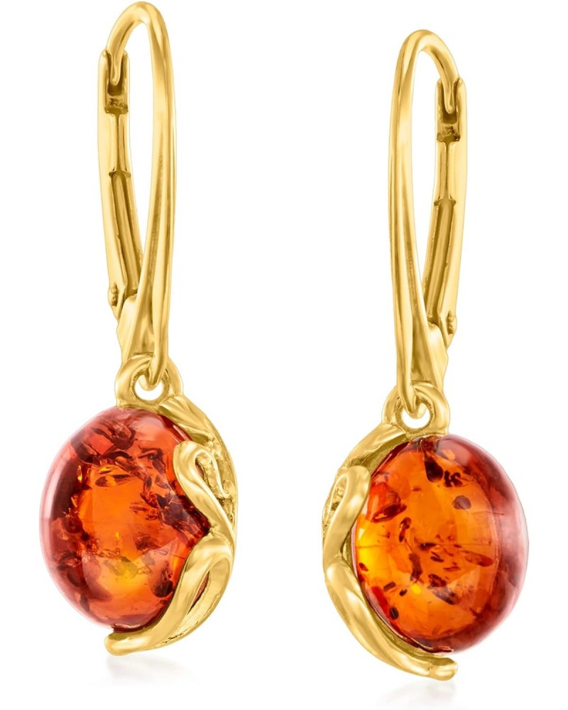 Round Amber Drop Earrings in 18kt Gold Over Sterling $26.99 Earrings