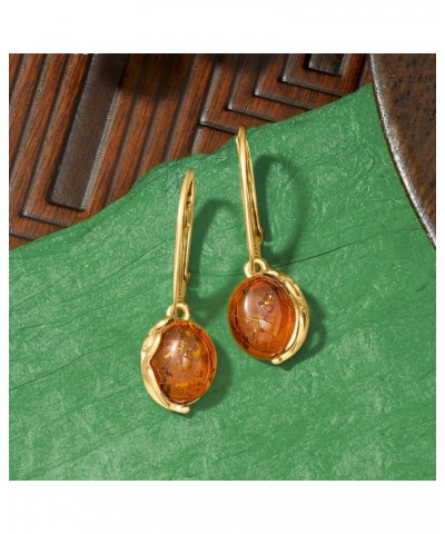 Round Amber Drop Earrings in 18kt Gold Over Sterling $26.99 Earrings