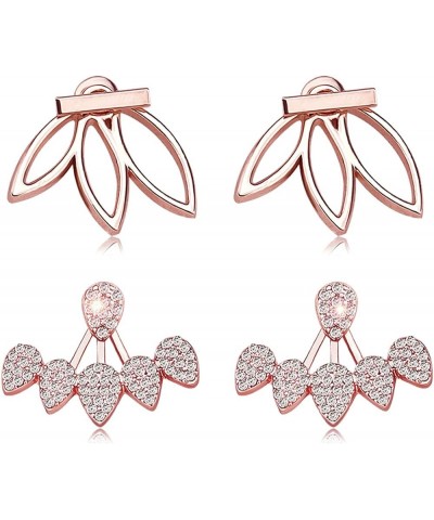 Fashion Hollow Lotus Flower Earrings Crystal Simple Chic Stud Earrings Set B(Rose Gold) $9.68 Earrings