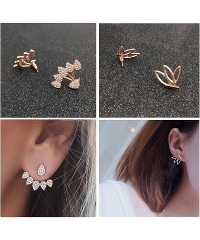 Fashion Hollow Lotus Flower Earrings Crystal Simple Chic Stud Earrings Set B(Rose Gold) $9.68 Earrings