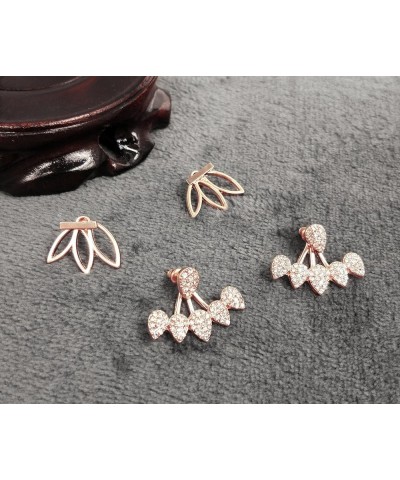 Fashion Hollow Lotus Flower Earrings Crystal Simple Chic Stud Earrings Set B(Rose Gold) $9.68 Earrings