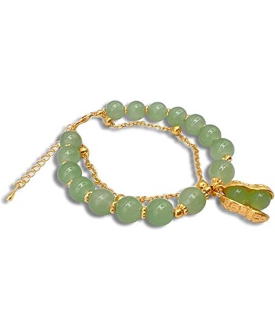 2 Pcs Jade Bracelet for Women Jade Leaf Peanut Bracelet Layer Green Nephrite Jade Bracelet Healing Crystal Stretch Bracelet L...