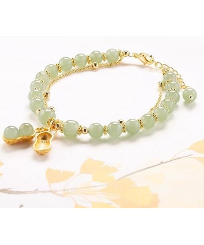 2 Pcs Jade Bracelet for Women Jade Leaf Peanut Bracelet Layer Green Nephrite Jade Bracelet Healing Crystal Stretch Bracelet L...