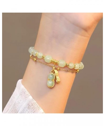 2 Pcs Jade Bracelet for Women Jade Leaf Peanut Bracelet Layer Green Nephrite Jade Bracelet Healing Crystal Stretch Bracelet L...