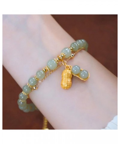 2 Pcs Jade Bracelet for Women Jade Leaf Peanut Bracelet Layer Green Nephrite Jade Bracelet Healing Crystal Stretch Bracelet L...