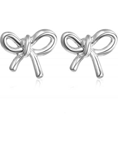 Gold Silver Bow Earrings Antique Ribbon Bowknot Stud Earrings Jewelry Gift for Women Silver A $7.79 Earrings