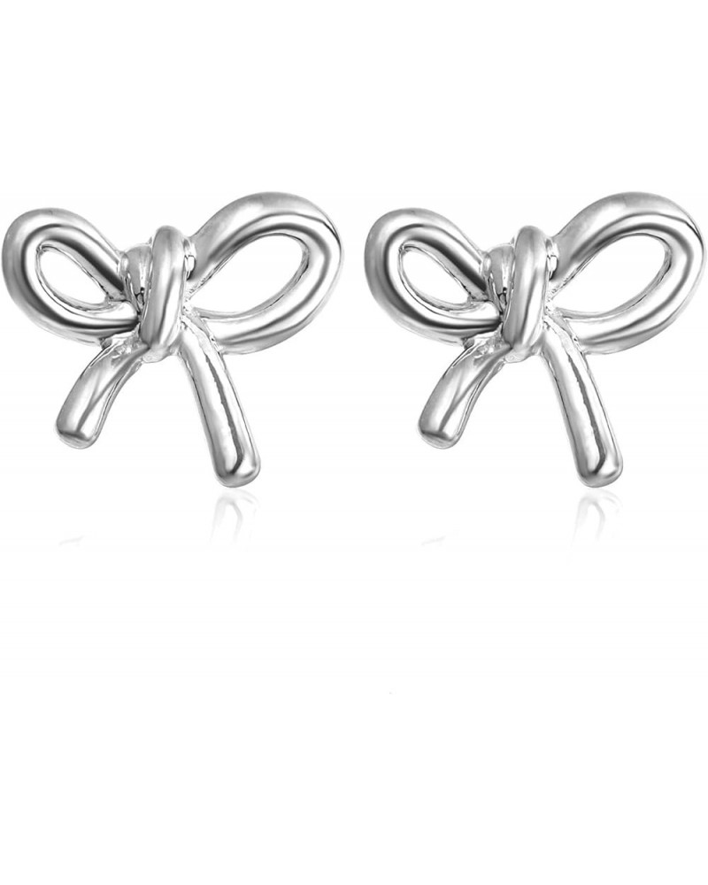 Gold Silver Bow Earrings Antique Ribbon Bowknot Stud Earrings Jewelry Gift for Women Silver A $7.79 Earrings