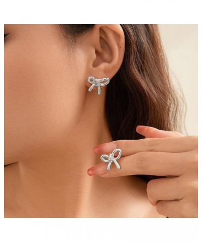 Gold Silver Bow Earrings Antique Ribbon Bowknot Stud Earrings Jewelry Gift for Women Silver A $7.79 Earrings