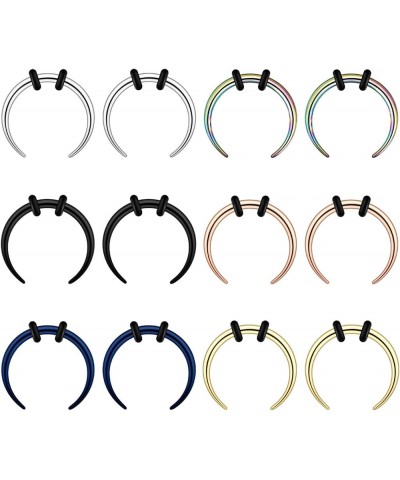 12pcs 10G 12G 14G 16G 18G Stainless Steel Septum Pinchers Piercing Horseshoes Nose Rings Buffalo Taper 6 colors 10G, 3/8"(10m...