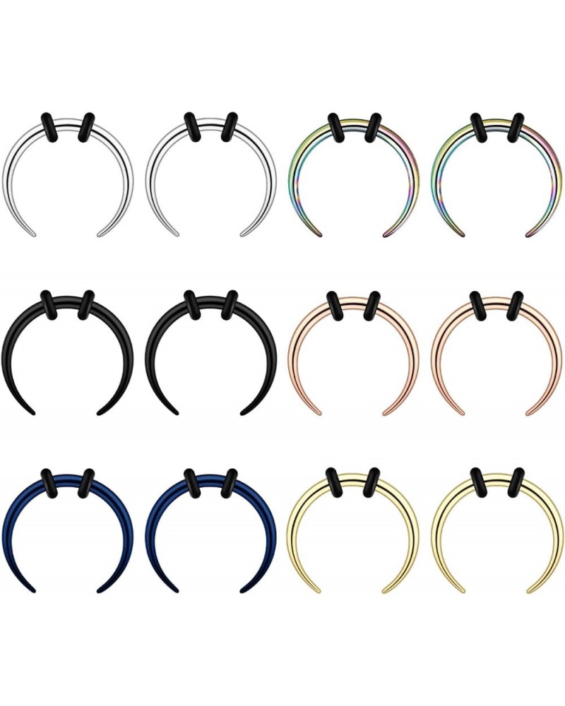 12pcs 10G 12G 14G 16G 18G Stainless Steel Septum Pinchers Piercing Horseshoes Nose Rings Buffalo Taper 6 colors 10G, 3/8"(10m...