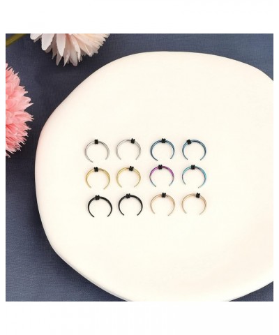 12pcs 10G 12G 14G 16G 18G Stainless Steel Septum Pinchers Piercing Horseshoes Nose Rings Buffalo Taper 6 colors 10G, 3/8"(10m...