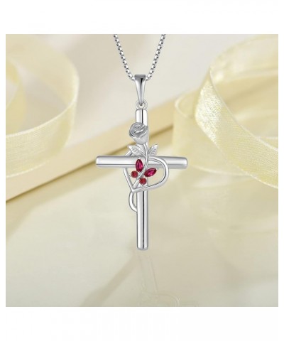 Cross Necklace for Women 925 Sterling Silver Butterfly Birthstone Necklace Rose Flower Religion Jewelry Gifts for Women Wife ...