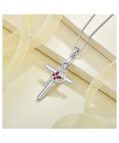 Cross Necklace for Women 925 Sterling Silver Butterfly Birthstone Necklace Rose Flower Religion Jewelry Gifts for Women Wife ...