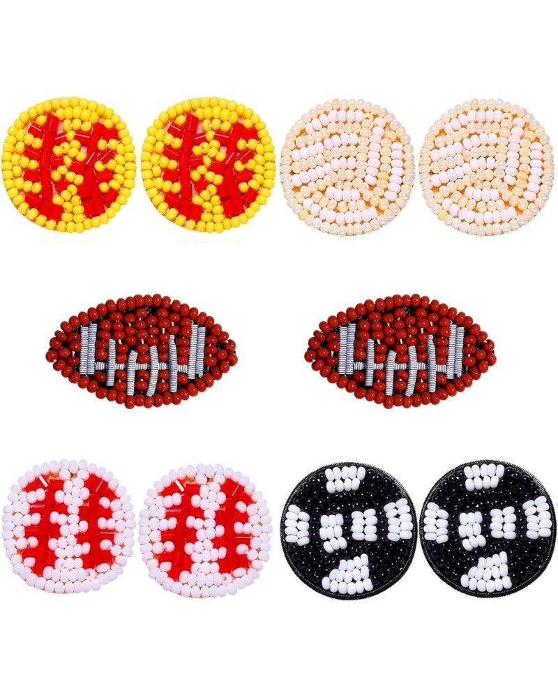 5 Pairs Beaded Earrings Baseball Earrings for Women Softball Football Sports Earrings Handmade Bead Stud Earrings Party Game ...