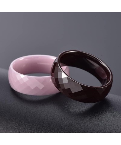 Unisex Ceramic Dainty 6mm Multi-Faceted Rhombic Cut Classic Plain Ring Comfort Fit Engagement Wedding Band Pink $8.25 Bracelets