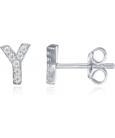 925 Sterling Silver, 14K Gold Plated, CZ Simulated Diamond Stud Earrings Fashion Alphabet Letter Initial Earrings White Gold ...