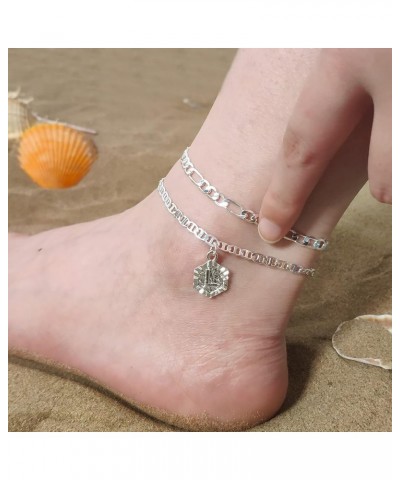 Silver Initial Anklet for Women Anklets with Initials 2pcs Ankle Bracelets for Teen Girls Cuban Link Anklets for Women M $7.0...