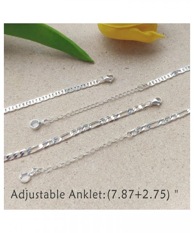 Silver Initial Anklet for Women Anklets with Initials 2pcs Ankle Bracelets for Teen Girls Cuban Link Anklets for Women M $7.0...