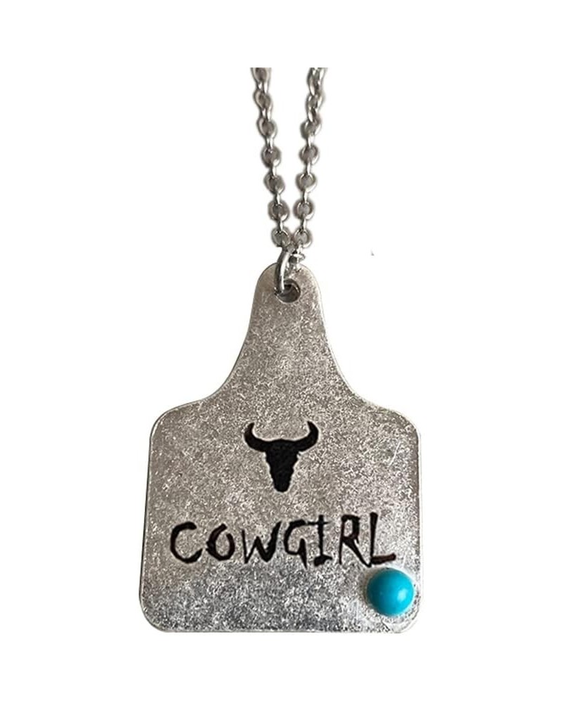 Western Turquoise Cowboy Cowgilrs Lightning Pendant Necklace Bull Head Bar Y Necklace for Women Gemstone Cattle Bohemian Trib...