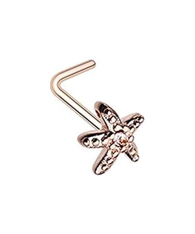 Rose Gold Wish Upon A Starfish L-Shape Nose Ring $9.85 Body Jewelry