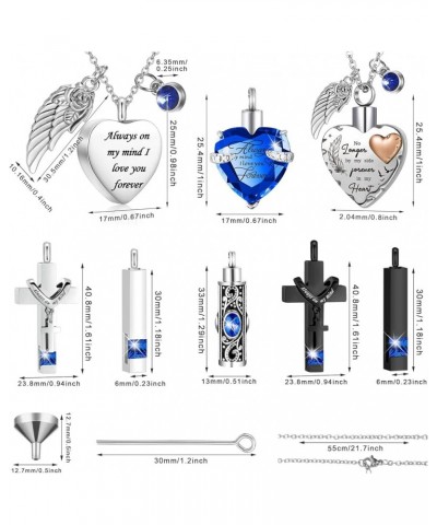 9 Pcs Heart Cross Cubic Urn Necklace for Ashes Keepsake Cremation Jewelry Stainless Steel Necklace Crystal Memorial Pendant H...