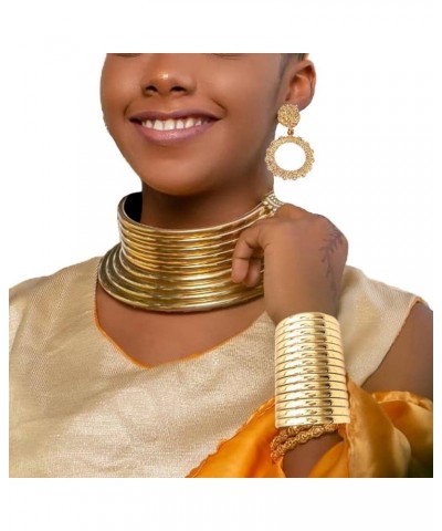 African Jewelry Statement Choker Egypt Gold Leather Neck Choker Bib Chokers Necklaces Collar Chunky National Tribal Long Neck...