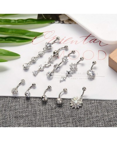 5-10PCS 14G 316L Stainless Steel Dangle Belly Button Rings for Women Navel Rings Curved Barbell Body Piercing c: 10 pcs silve...