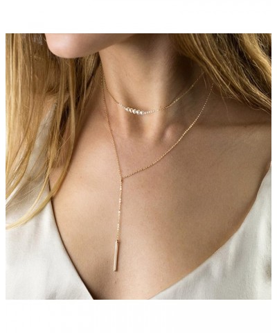 Women Simple Bar Pendant Necklace Dainty 18K Gold Necklace Rose Gold Plated Simple Design Solid Circle, Heart Choker Chain Si...