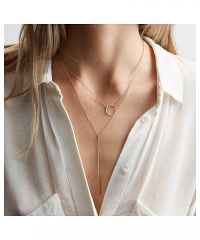 Women Simple Bar Pendant Necklace Dainty 18K Gold Necklace Rose Gold Plated Simple Design Solid Circle, Heart Choker Chain Si...