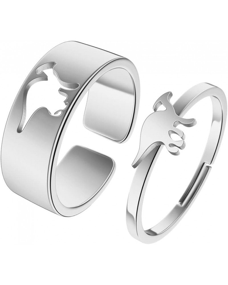 2PCS Matching Cute Animals Promise Engagement Rings for Couples Men Women Jewelry Band Sets 316L Stainless Steel Adjustable O...