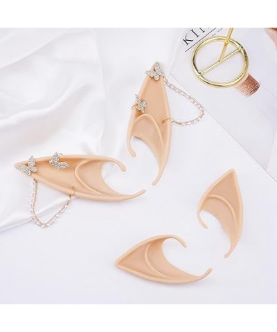 Halloween Renaissance Fairy Cosplay Elf Ears with Ear Tassel Earrings Set - LARP Masquerade 2 Pairs Fairy Elf Ears and Silver...