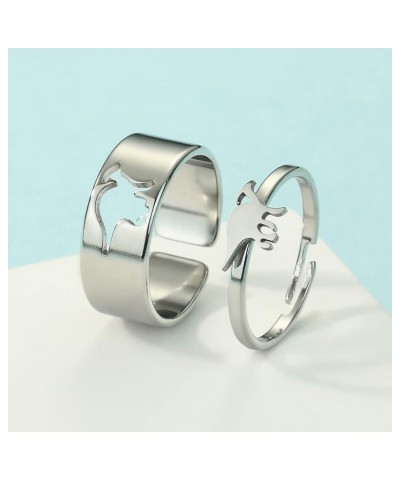 2PCS Matching Cute Animals Promise Engagement Rings for Couples Men Women Jewelry Band Sets 316L Stainless Steel Adjustable O...