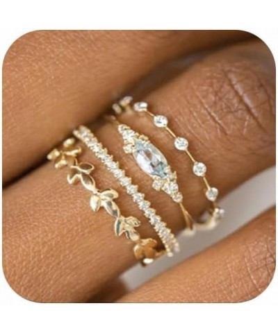 Stackable Gold Rings for Women Non Tarnish Trendy Dainty 14K Gold Plated Stacking Cubic Zirconia Rings Set Pack Statement Chu...