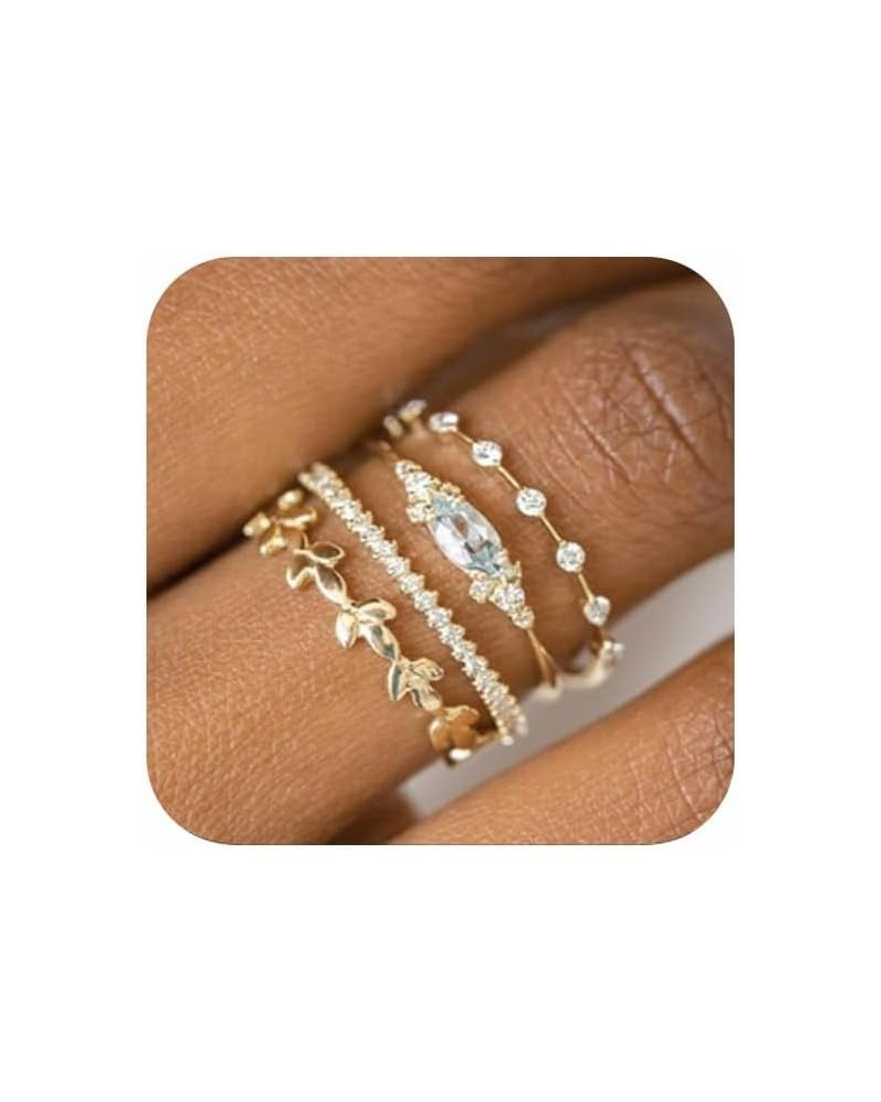 Stackable Gold Rings for Women Non Tarnish Trendy Dainty 14K Gold Plated Stacking Cubic Zirconia Rings Set Pack Statement Chu...