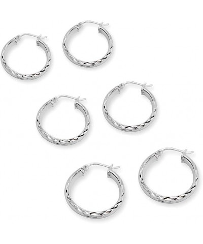 Sterling Silver 3mm Diamond-Cut Half Round Click-Top Small Hoop Earrings, Choose a Size or Hoop Set 3 Pr, 15mm-20mm-25mm / Si...