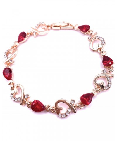 EVOLS DESINGS Heart Chain Gold Tone Red Stone Charm Bracelet. Comes With Custom Packaging. Wonderful Gift For Her For All Occ...