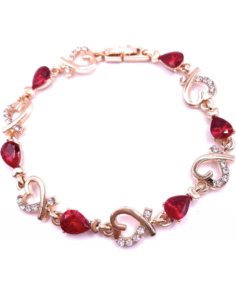 EVOLS DESINGS Heart Chain Gold Tone Red Stone Charm Bracelet. Comes With Custom Packaging. Wonderful Gift For Her For All Occ...