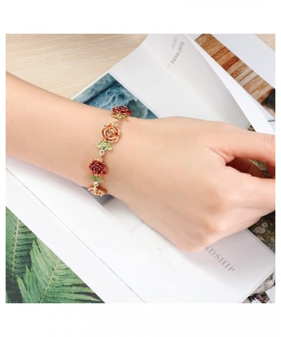 Flower Bracelet,Colorful Link Bracelets Rose Flower Leaf Bangle Bracelet Anklet Cloisonne National Chain Hand Jewelry With Ch...