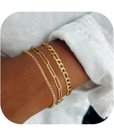 Gold Bracelets for Women Waterproof 14K Real Gold Plated Bracelet Stack Set Non Tarnish Trendy Thin Dainty Stackable Cuban Li...