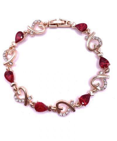 EVOLS DESINGS Heart Chain Gold Tone Red Stone Charm Bracelet. Comes With Custom Packaging. Wonderful Gift For Her For All Occ...