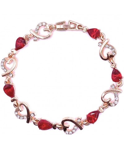 EVOLS DESINGS Heart Chain Gold Tone Red Stone Charm Bracelet. Comes With Custom Packaging. Wonderful Gift For Her For All Occ...