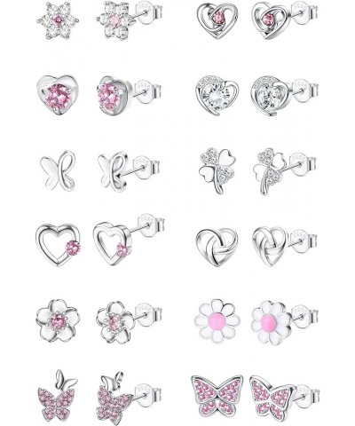 6/16 Pairs Hypoallergenic Silver Stud Earrings for Girls Women Cute Flower Heart Cubic Zirconia Earrings Studs Set Small Cart...