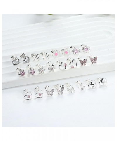 6/16 Pairs Hypoallergenic Silver Stud Earrings for Girls Women Cute Flower Heart Cubic Zirconia Earrings Studs Set Small Cart...