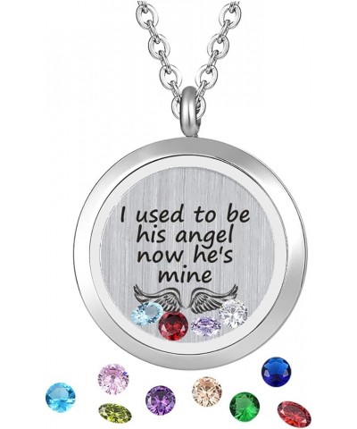 Inspirational Stainless Steel Floating Charm Magnetic Glass Locket Necklace,Gifts For Women. I used to be his angel now he is...