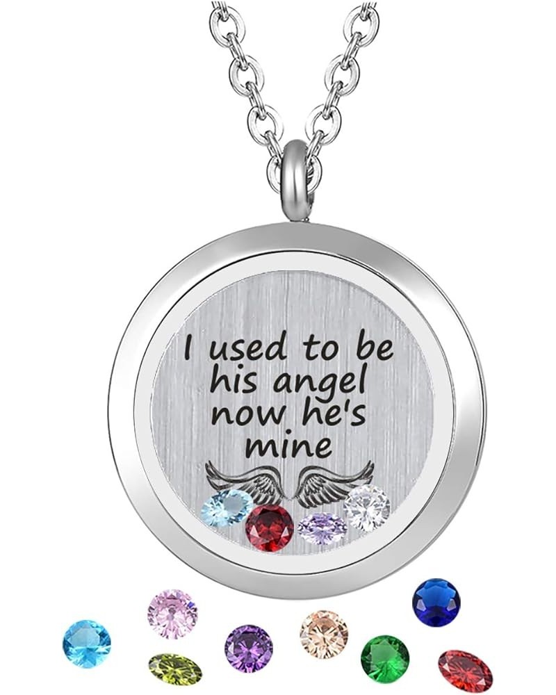 Inspirational Stainless Steel Floating Charm Magnetic Glass Locket Necklace,Gifts For Women. I used to be his angel now he is...