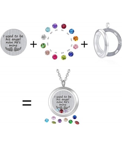 Inspirational Stainless Steel Floating Charm Magnetic Glass Locket Necklace,Gifts For Women. I used to be his angel now he is...