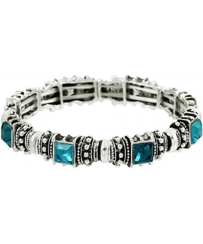 Vintage Acrylic Crystal Antique Silver Stretch Bracelet Teal & Turquoise $11.19 Bracelets