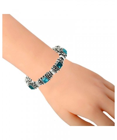 Vintage Acrylic Crystal Antique Silver Stretch Bracelet Teal & Turquoise $11.19 Bracelets