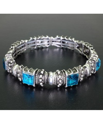 Vintage Acrylic Crystal Antique Silver Stretch Bracelet Teal & Turquoise $11.19 Bracelets